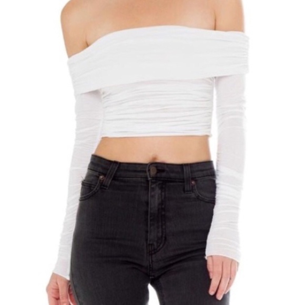 ARE YOU AM I White Long Sleeve Off The Shoulder Top